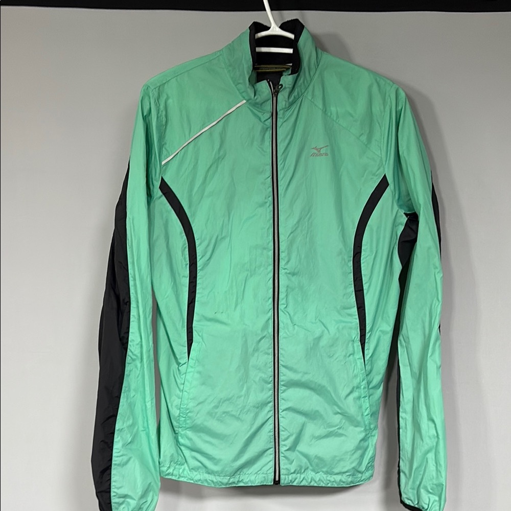 Mizuno Mint Green and Black Windbreaker Running Jacket Shell size L P2P 18